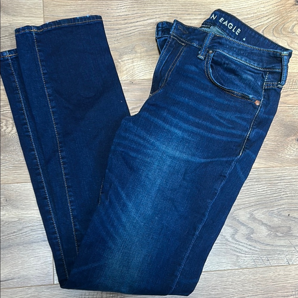 American Eagle Outfitters Men's Deep Blue Slim Straight Jeans
